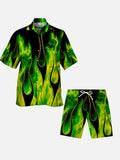 Hippie Psychedelic Green Fire Flame Pattern Printing Shorts