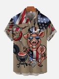 Brown P-Chef And American Flag BBQ Printing Short Sleeve Shirt