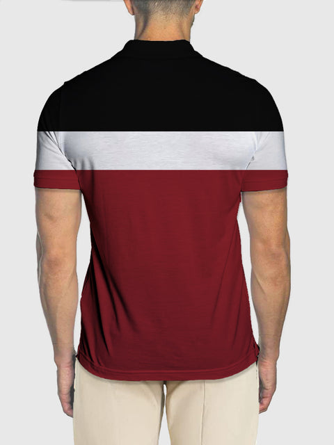 Vintage Red, White And Black Stitching King K Printing Short Sleeve Polo