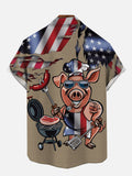 Brown P-Chef And American Flag BBQ Printing Short Sleeve Shirt
