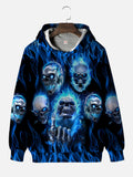 Amazing Style Blue Electric Flame Skull Printing Hooded Sweatshirt