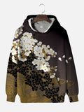 Mysterious Oriental Gradient Blooming Flowers And Golden Smoke Printing Hooded Sweatshirt