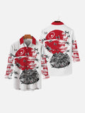 Delightful Red And White Stitching Planet And Spaceship Drones Printing Long Sleeve Shirt