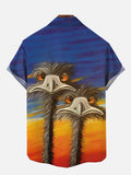 Tropical Hawaiian Intense Sunset And Ostrich Printing Short Sleeve Shirt