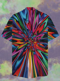 Eye-Catching Iridescent Psychedelic Hippie Swirl Trippy Artwork Printing Cuban Collar Hawaiian Short Sleeve Shirt