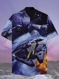 Eye-Catching Sci-Fi Space Fighter War Printing Cuban Collar Hawaiian Short Sleeve Shirt