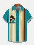 Silhouette Of Armored Walker In Blue And Yellow Color Matching Coconut Forest Printing Short Sleeve Shirt