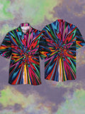 Eye-Catching Iridescent Psychedelic Hippie Swirl Trippy Artwork Printing Cuban Collar Hawaiian Short Sleeve Shirt
