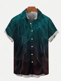 Cyan Gradient Water Ripple Smoke Printing Short Sleeve Shirt