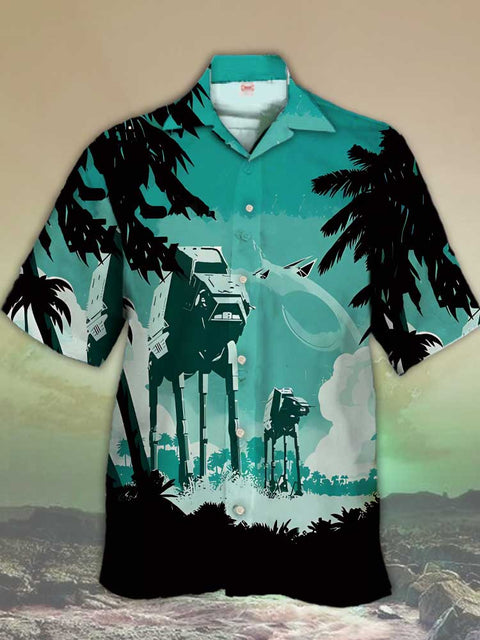 Eye-Catching Green Jungle Tech Armor and Flyer Printing Cuban Collar Hawaiian Short Sleeve Shirt
