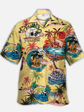 Eye-Catching Psychedelic Hippie Vintage Skull Parasise Beach Printing Cuban Collar Hawaiian Short Sleeve Shirt