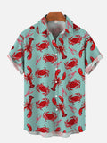 Cool Summer Crab And Lobster Printing Beach Hawaiian Short Sleeve Shirt