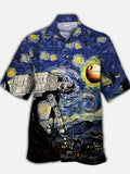 Eye-Catching Classic Famous Painting Starry Sky And Armored Walker Printing Cuban Collar Hawaiian Short Sleeve Shirt
