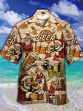 Eye-Catching Merry Christmas Santa Claus With Cold Beer Printing Cuban Collar Hawaiian Short Sleeve Shirt