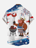 Fireworks American Flag Apron Cow Chef Roast Printing Short Sleeve Shirt