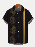 Golden Line Ancient Chinese Dragon Printing Short Sleeve Shirt