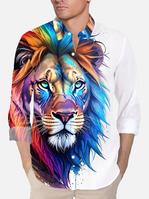 Animal Elements Cartoon Colorful Art Of Lion Head Printing Long Sleeve Shirt