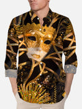 Mardi Gras Carnival Black Gold Gorgeous Luxurious Mask Printing Long Sleeve Shirt