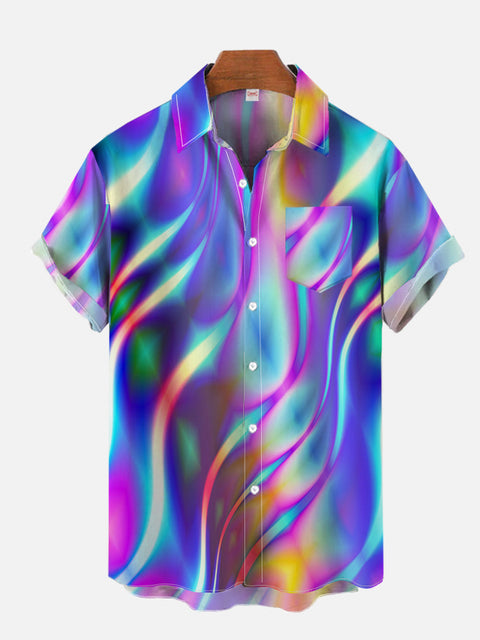 Casual Psychedelic Hawaiian Laser Printing Breast Pocket Short Sleeve Shirt