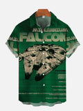 Retro Green Poster Space Wars Spaceship Printing Short Sleeve Shirt