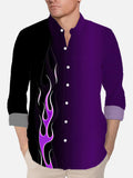 Gradient Black And Purple With Blazing Fire Printing Long Sleeve Shirt