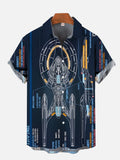 Navy Deep Space Sci-Fi Interstellar Travel Fleet Starship Blueprint Printing Short Sleeve Shirt