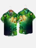 Gradient Green St. Patrick's Day Elements Clovers Printing Short Sleeve Shirt