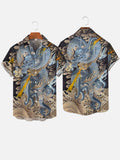 Ukiyo-e Blue Dragon In Sea Of Clouds And Lightning Printing Short Sleeve Shirt