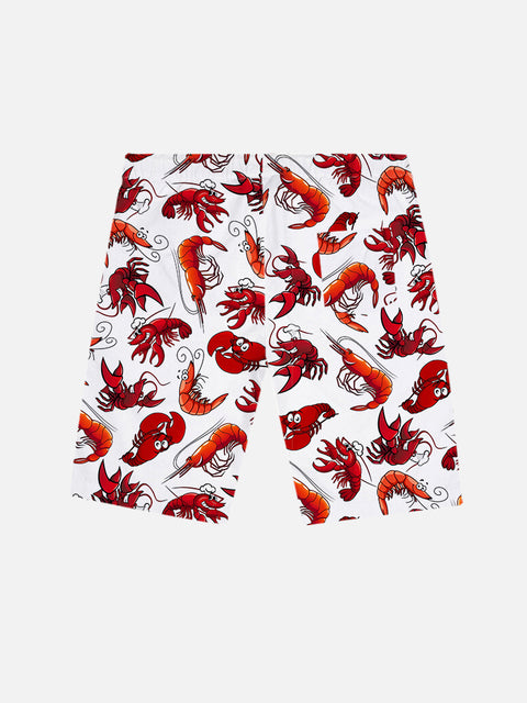 Cartoon Hand-Painted Sea Life Lobster Printing Shorts