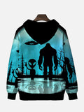 Sci-Fi Alien And Gorilla In Dark Night Printing Hooded Sweatshirt
