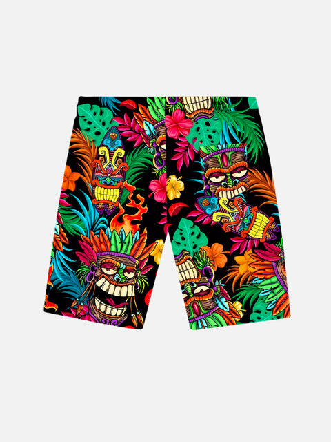 Light Colorful Tropical Tribal Tikis Printing Shorts