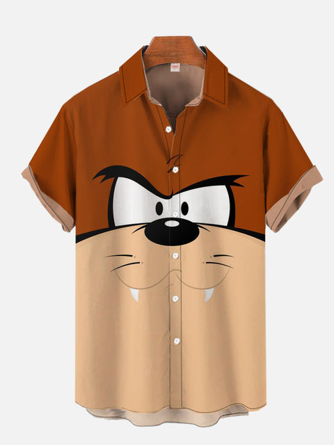 Brown And Khaki Stitching Cartoon Dog Costume Short Sleeve Shirt