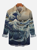 Ukiyo-e The Great Wave And The Whale Personalized Printing Long Sleeve Shirt