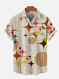 Hawaiian Casual 60S Retro Mid-Century Starburst Pattern Printing Breast Pocket Short Sleeve Shirt