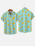 Fashion Hawaiian Cartoon Rubber Duck And Bubbles Printing Breast Pocket Short Sleeve Shirt
