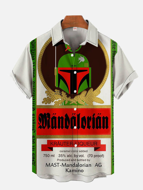 Space Wars Samurai Wine Bottle Cartoon Costumes Printing Short Sleeve Shirt