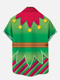 Red And Green Stitching Candy Cane Costume Christmas Tuxedo Printing Short Sleeve Shirt