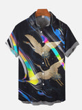Auspicious Crane, Auspicious Cloud And Colorful Smoke Printing Short Sleeve Shirt