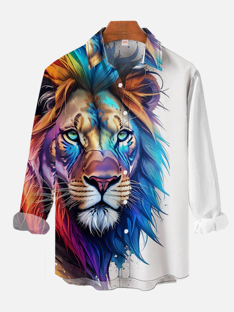 Animal Elements Cartoon Colorful Art Of Lion Head Printing Long Sleeve Shirt