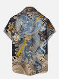 Ukiyo-e Blue Dragon In Sea Of Clouds And Lightning Printing Short Sleeve Shirt