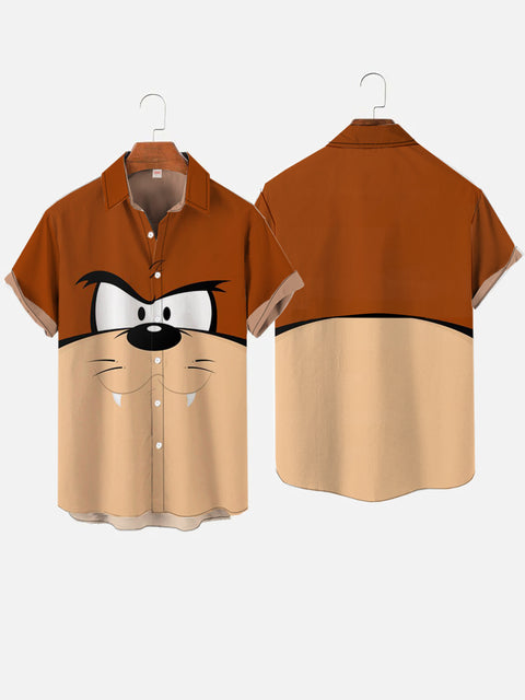 Brown And Khaki Stitching Cartoon Dog Costume Short Sleeve Shirt