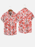 Classic Hawaiian Pink Flamingos Printing Breast Pocket Short Sleeve Shirt