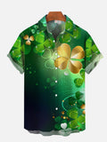 Gradient Green St. Patrick's Day Elements Clovers Printing Short Sleeve Shirt
