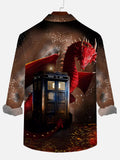 Eye-Catching Shining Space Starry Sky Magma Fire Dragon And Time Travel Box Printing Long Sleeve Shirt