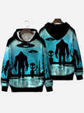 Sci-Fi Alien And Gorilla In Dark Night Printing Hooded Sweatshirt