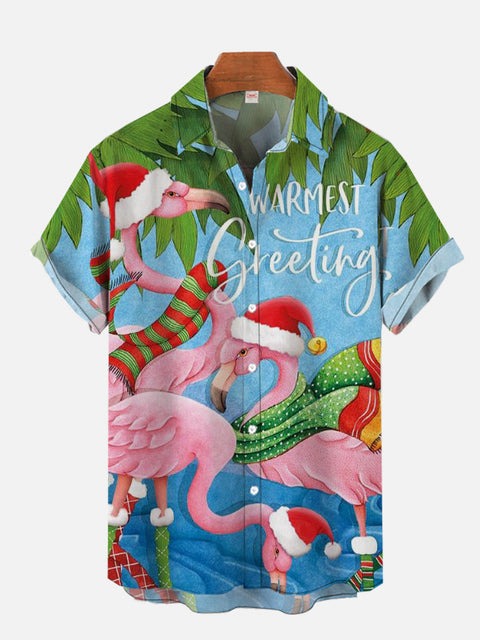 Merry Christmas Tropical Christmas Flamingo Printing Short Sleeve Shirt