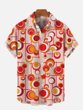 50s Retro Mid Century Modern Abstract Geometric Circle Pattern Printing Breast Pocket Short Sleeve Shirt