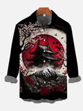 Ukiyo-E Japanese Red Sun And Ancient Building Cherry Blossoms Printing Long Sleeve Shirt