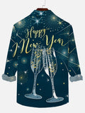 Happy New Year Champagne Glasses Cheers And Fireworks Printing Long Sleeve Shirt