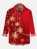 Casual Gradient Red Holiday Gold And White Decorative Snowflakes Printing Breast Pocket Long Sleeve Shirt